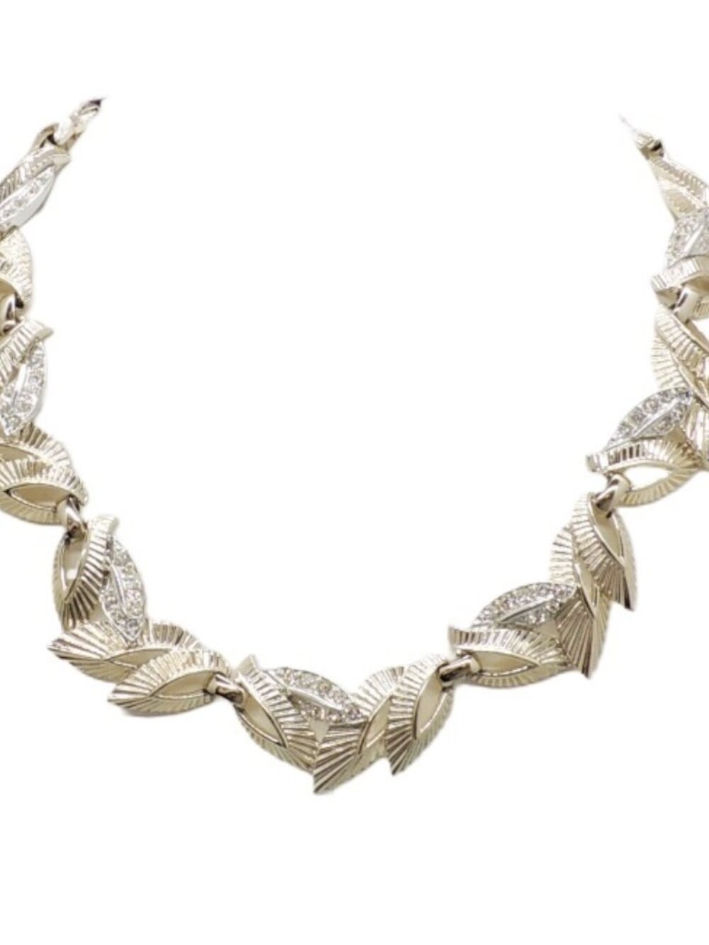 Vintage Signed Marboux (Marcel Boucher) Rhinestone Leaves Collar Necklace